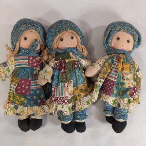 3 Set The Original Holly Hobbie Doll Knickerbocker 1970s Rag Plush Cloth Vintage